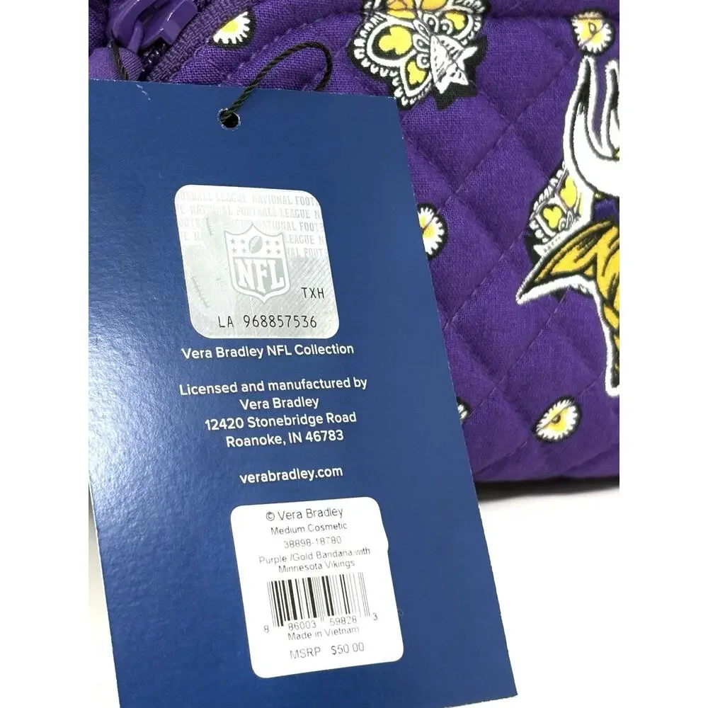 Vera Bradley NFL Minnesota MN Vikings Makeup Medium Cosmetic Bag Pouch NWT